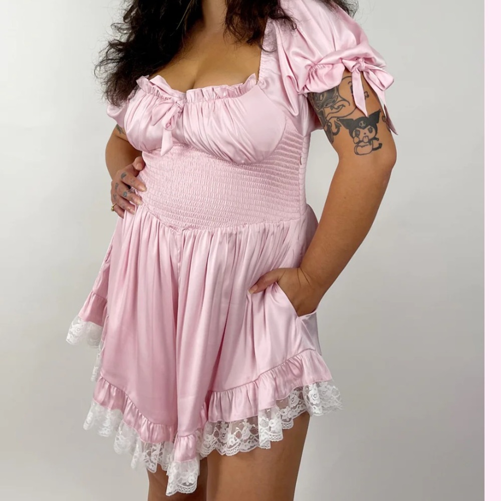 Rose babydoll lace trim romper